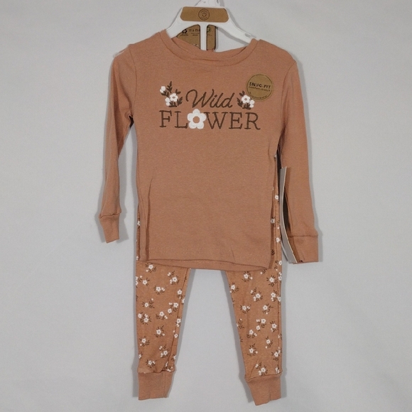 NWT Rabbit + Bear Organic Cotton Floral Print Long Sleeve Pajama Set Girls Sz 2T - Picture 1 of 9